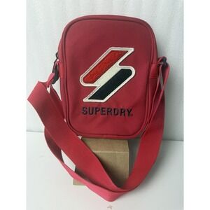 SuperDry Sportsyle Side Bag Red Crossbody Small Messenger Shoulder Strap Zip 9"